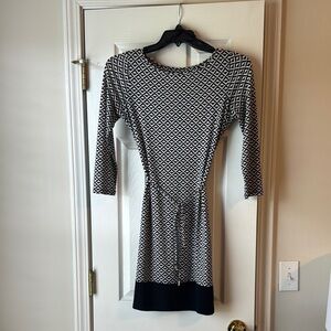 Geometric Navy and White Dress